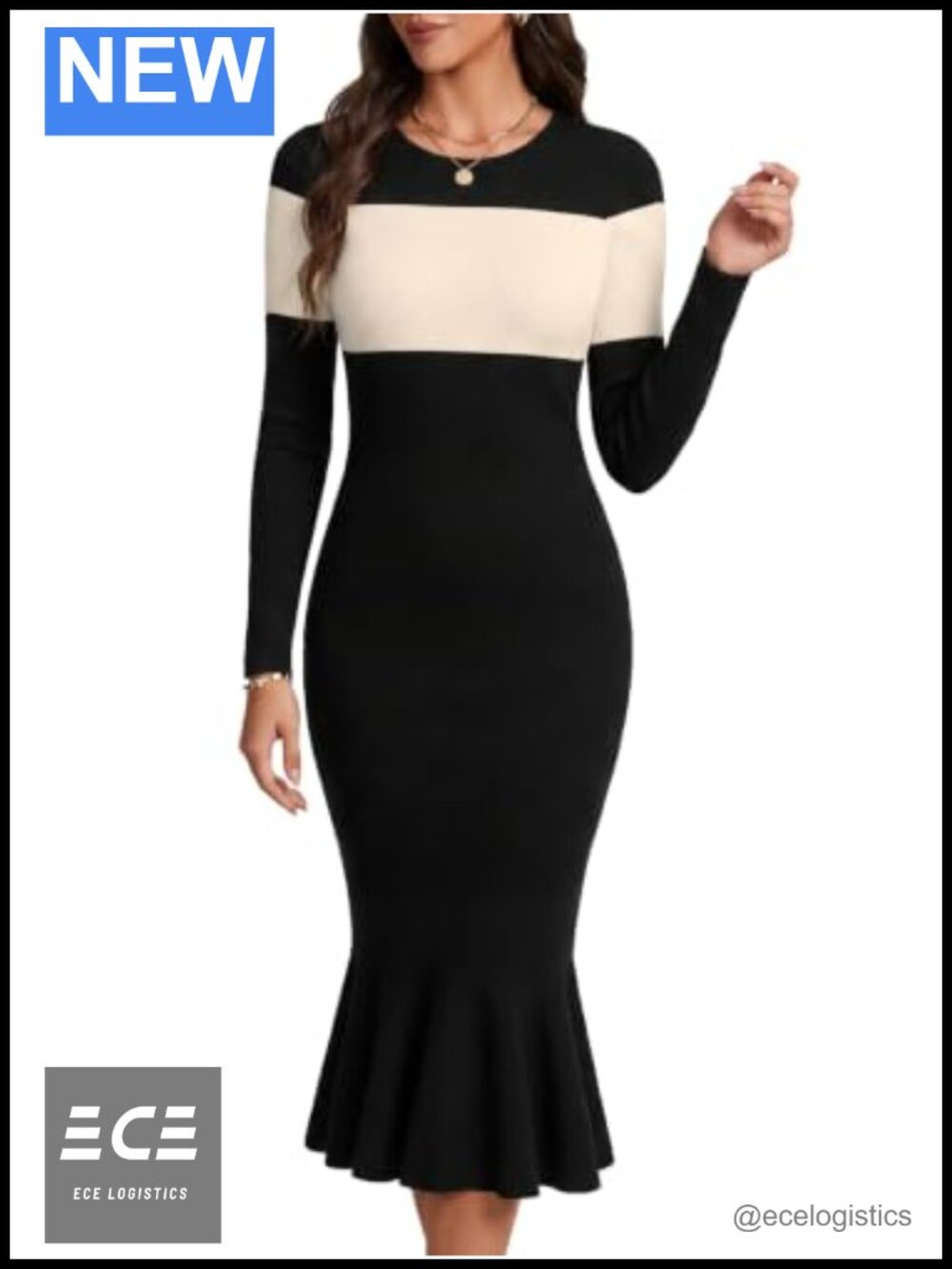 Ribbed Knit Bodycon Long Sleeve Mermaid Hem Formal Dress